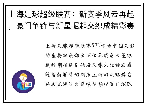 上海足球超级联赛：新赛季风云再起，豪门争锋与新星崛起交织成精彩赛季